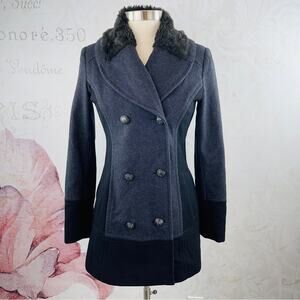 Guess 1984 Grey Black Color Block Military Look Wool Blend Coat Size Small